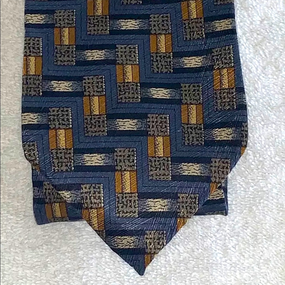 New Woodward Blue Orange Brown 100% Silk Necktie